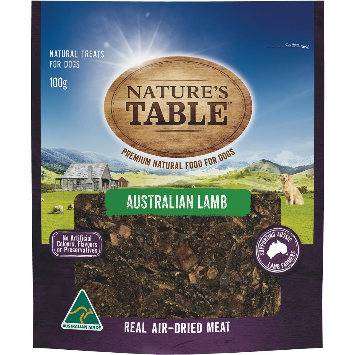 Nature's Table Australian Lamb Real Airdried Meat Dog Treat 100g