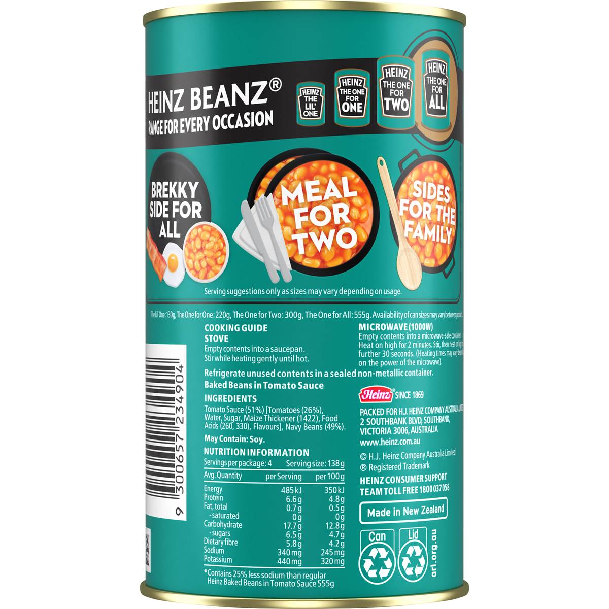 Heinz Beanz Baked Beans Salt Reduced 555g Woolworths
