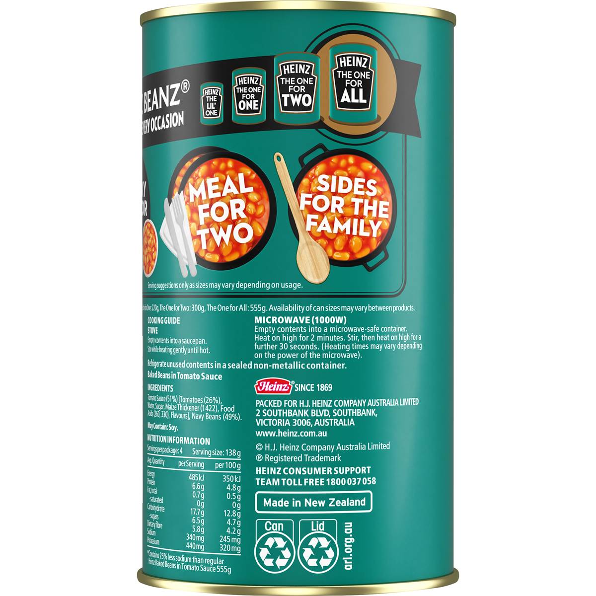 Heinz Beanz Baked Beans Salt Reduced 555g Woolworths