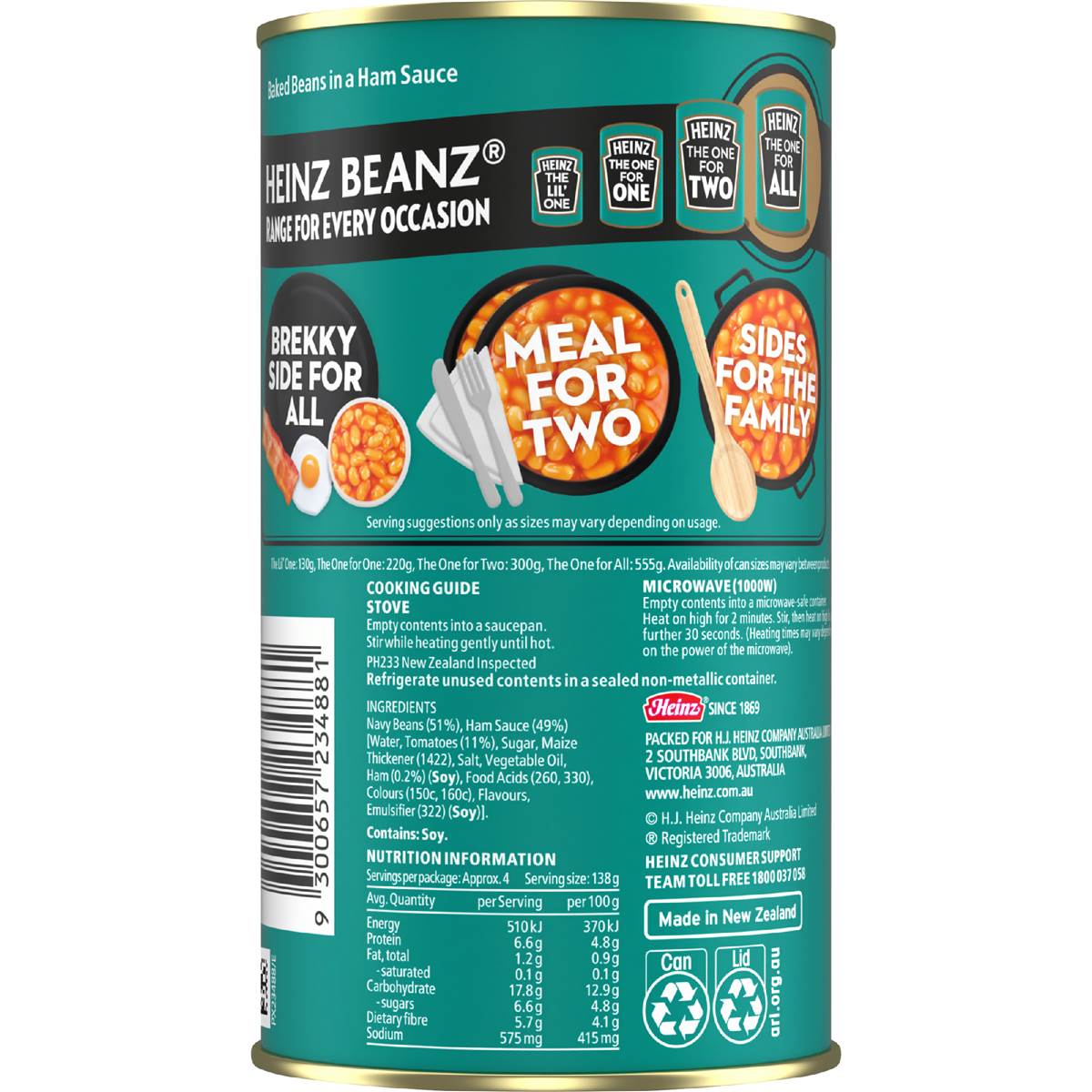 Heinz Beanz Baked Beans In Ham Sauce 555g Woolworths