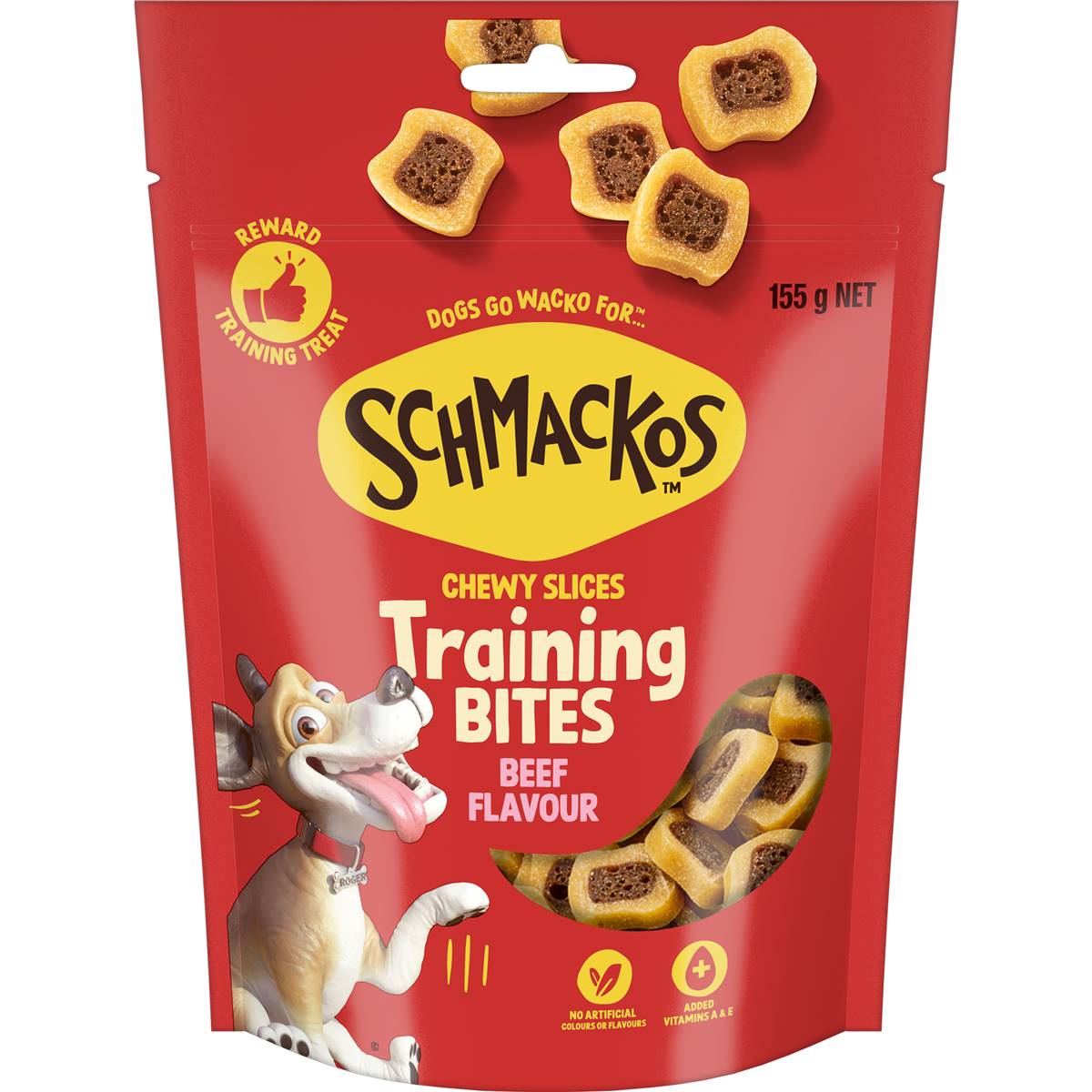 Schmackos Tasty Bites Chewy Slices Beef Flavour Dog Treats 155g