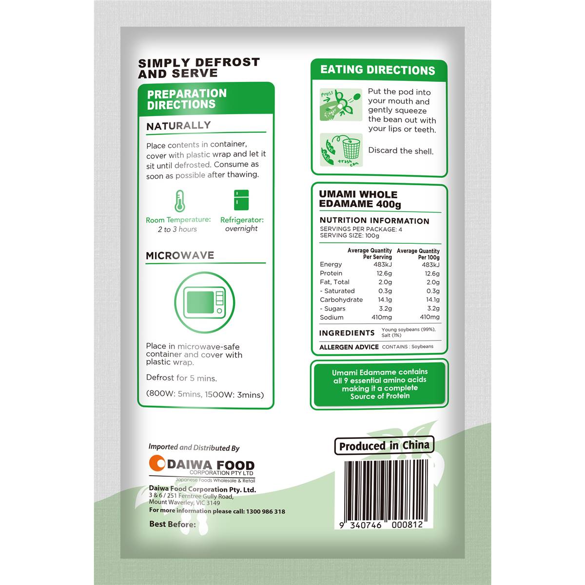 Umami Edamame Seasoned Baby Soy Beans 400g Woolworths