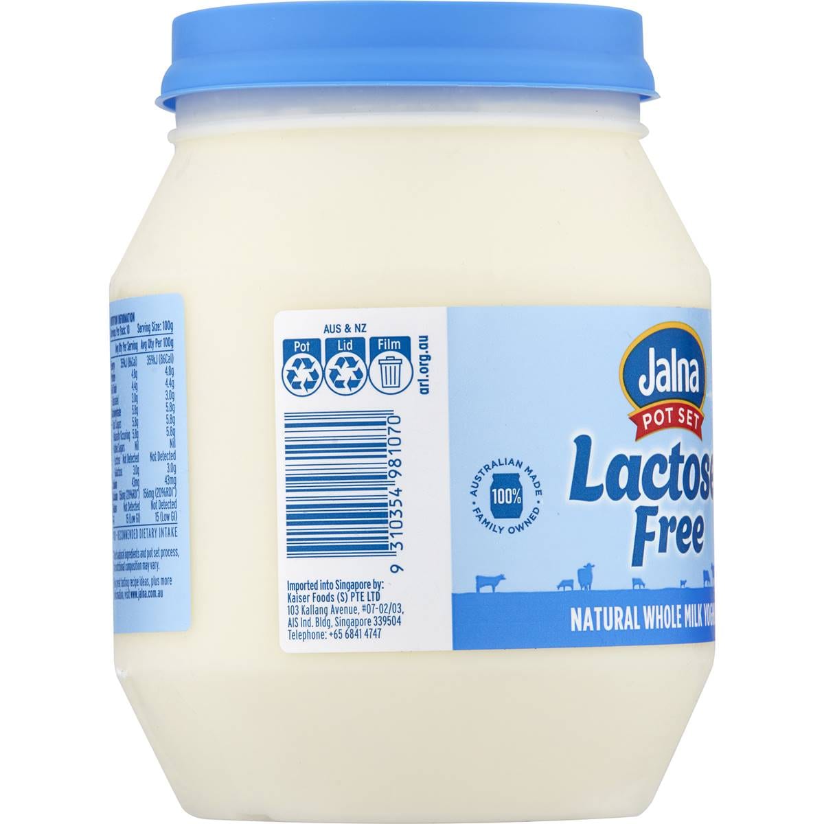 Jalna Whole Milk Yoghurt Lactose Free Natural 1kg Woolworths