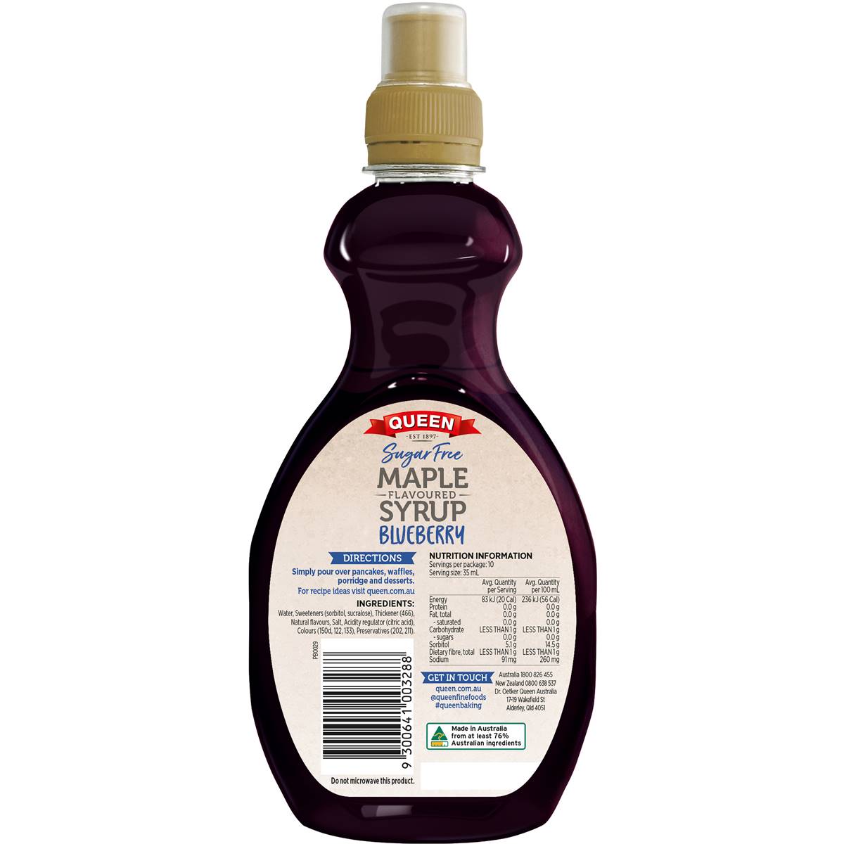 Queen Sugar Free Blueberry Maple Flavoured Syrup 355ml Woolworths