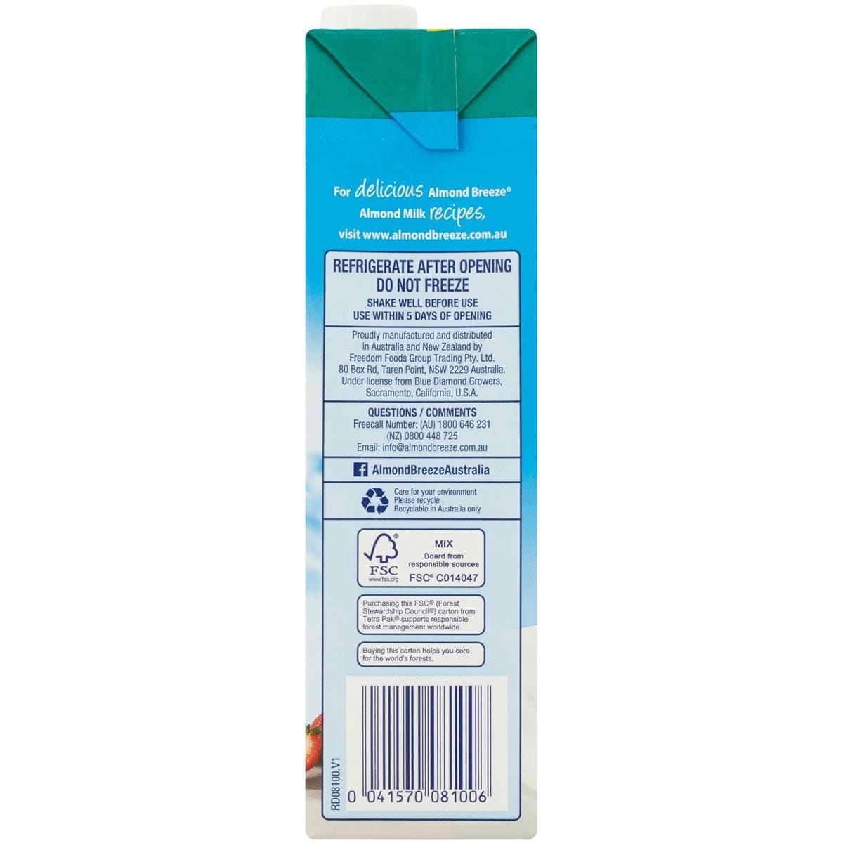 Blue Diamond Almond Breeze Original Almond Milk 1l Woolworths