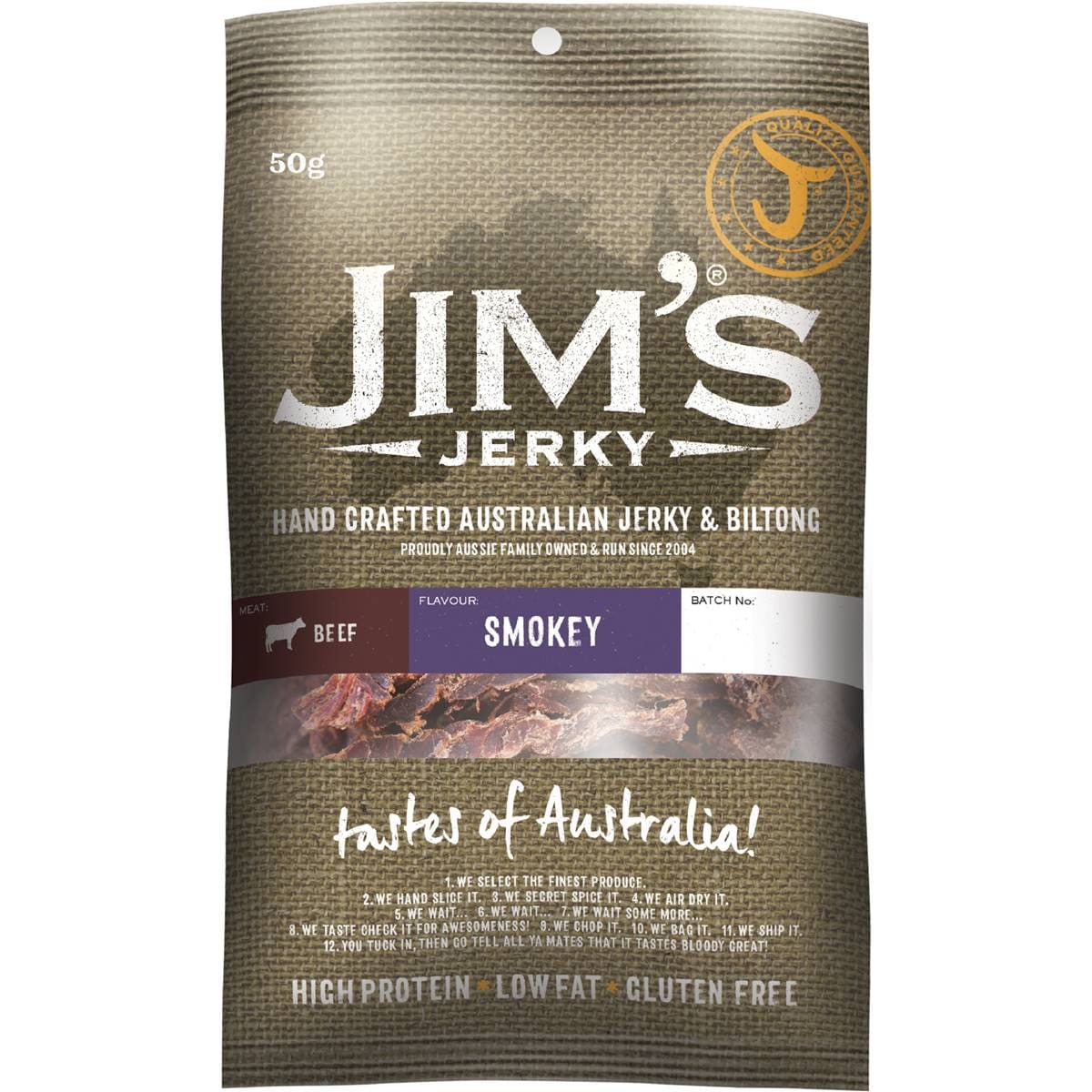 Jims Jerky Beef Jerky Smokey 50g Woolworths
