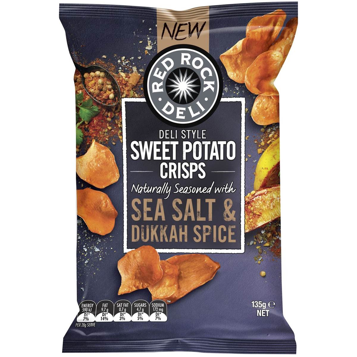 Red Rock Deli Sweet Potato Crisps Sea Salt & Dukkah Spice 135g Woolworths