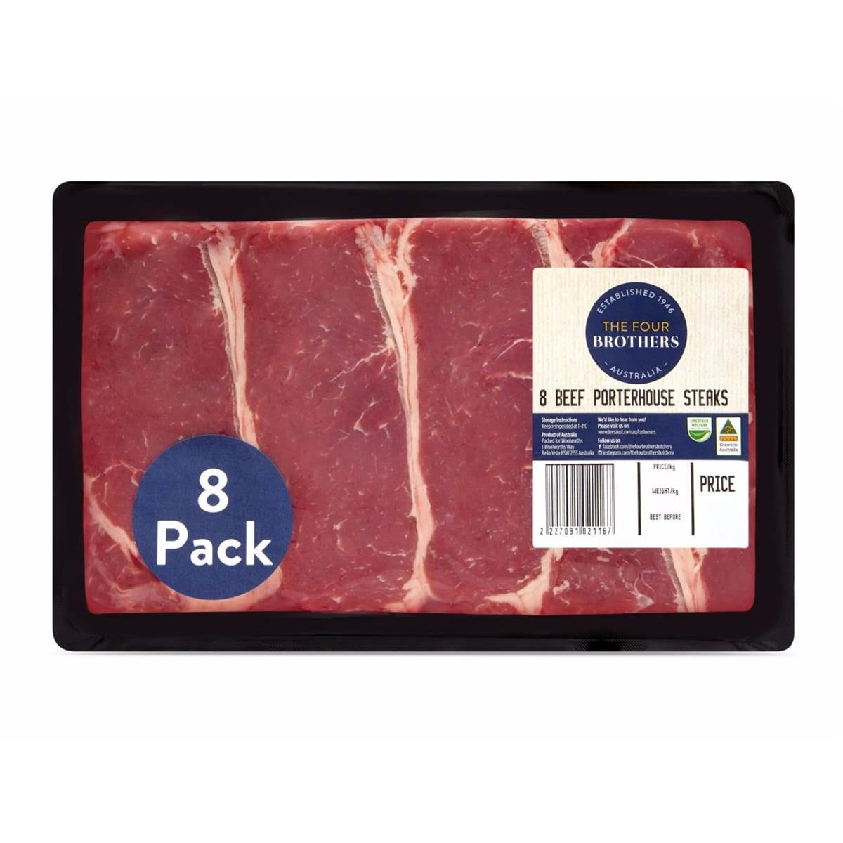 Four Brothers Beef Porterhouse Steak 800g 1.6kg Woolworths