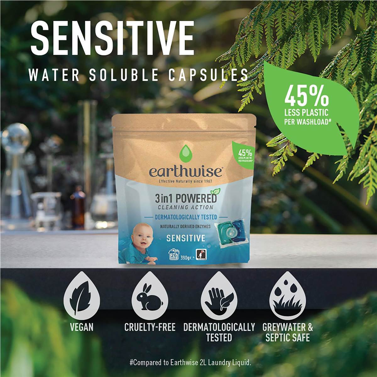 Earthwise Sensitive Clean Laundry Capsules Washing Detergent 26 Pack