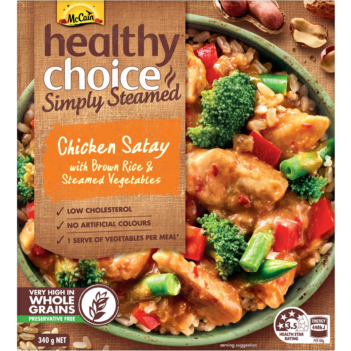 Mccain Satay Chicken With Brown Rice Healthy Choice Frozen Meal 340g 