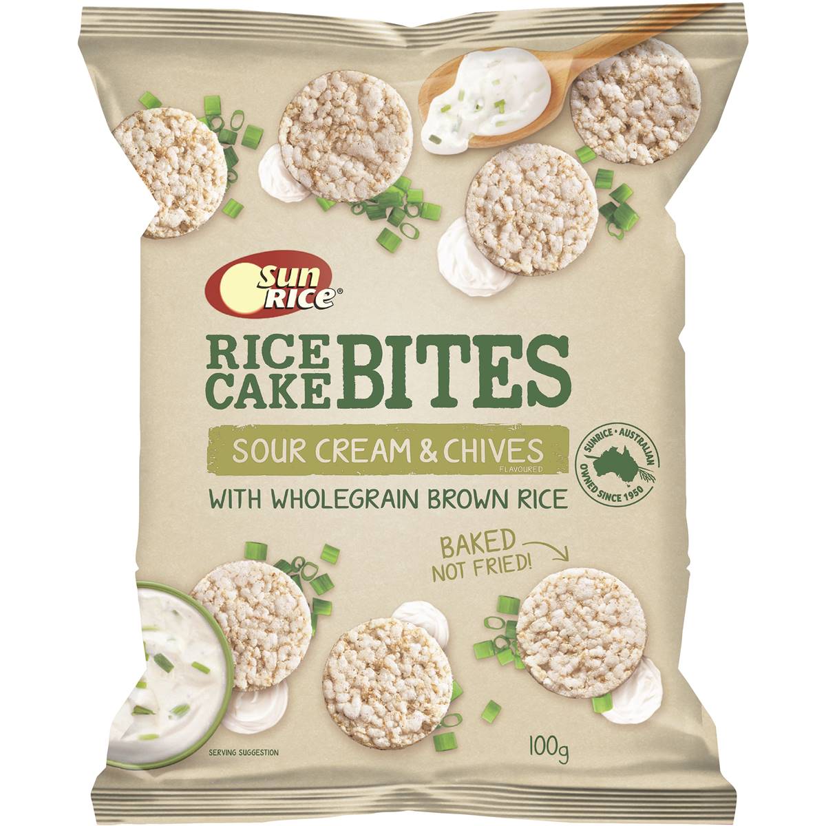 Sunrice Rice Cake Bites Sour Cream And Chives Wholegrain 100g Woolworths