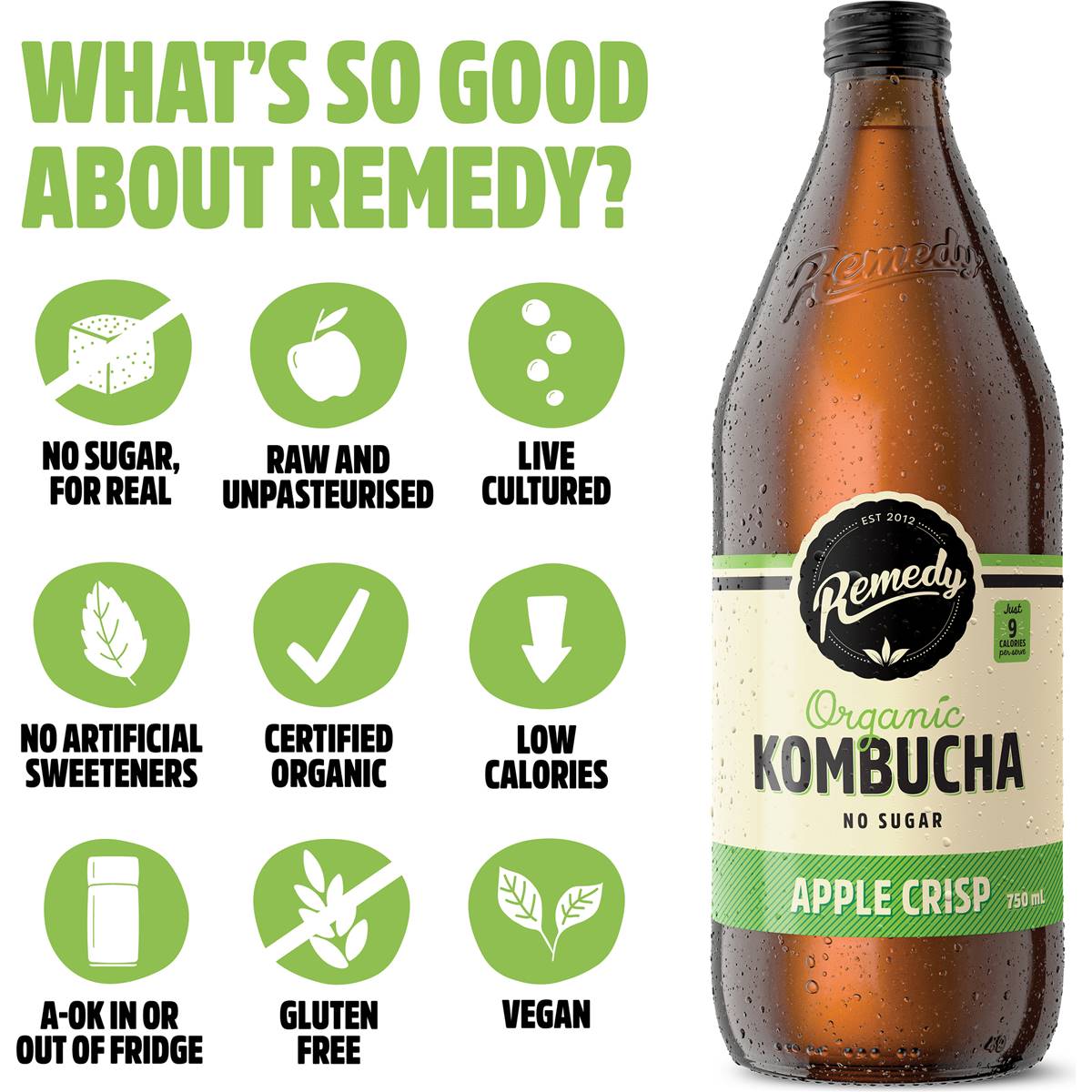 Remedy Organic Kombucha Apple Crisp 750ml Woolworths