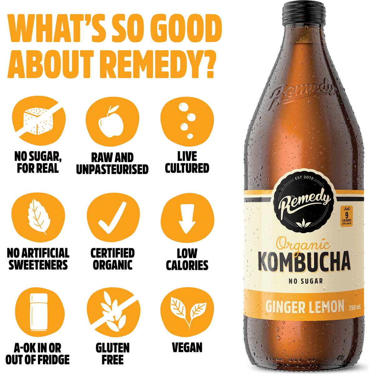Remedy Organic Kombucha Ginger Lemon 750ml Woolworths