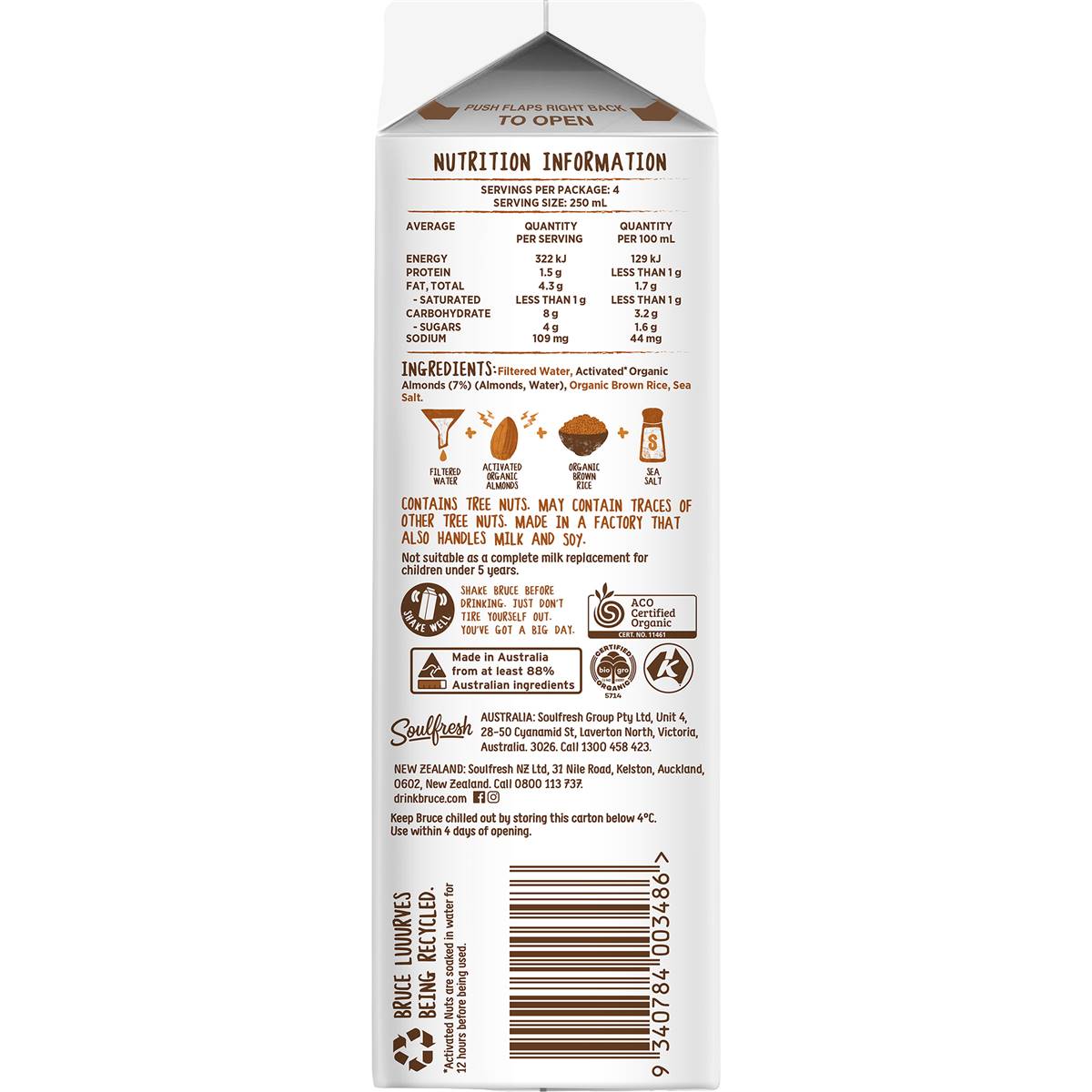 Nutty Bruce Organic Unsweetened Almond Plant Milk 1l Woolworths