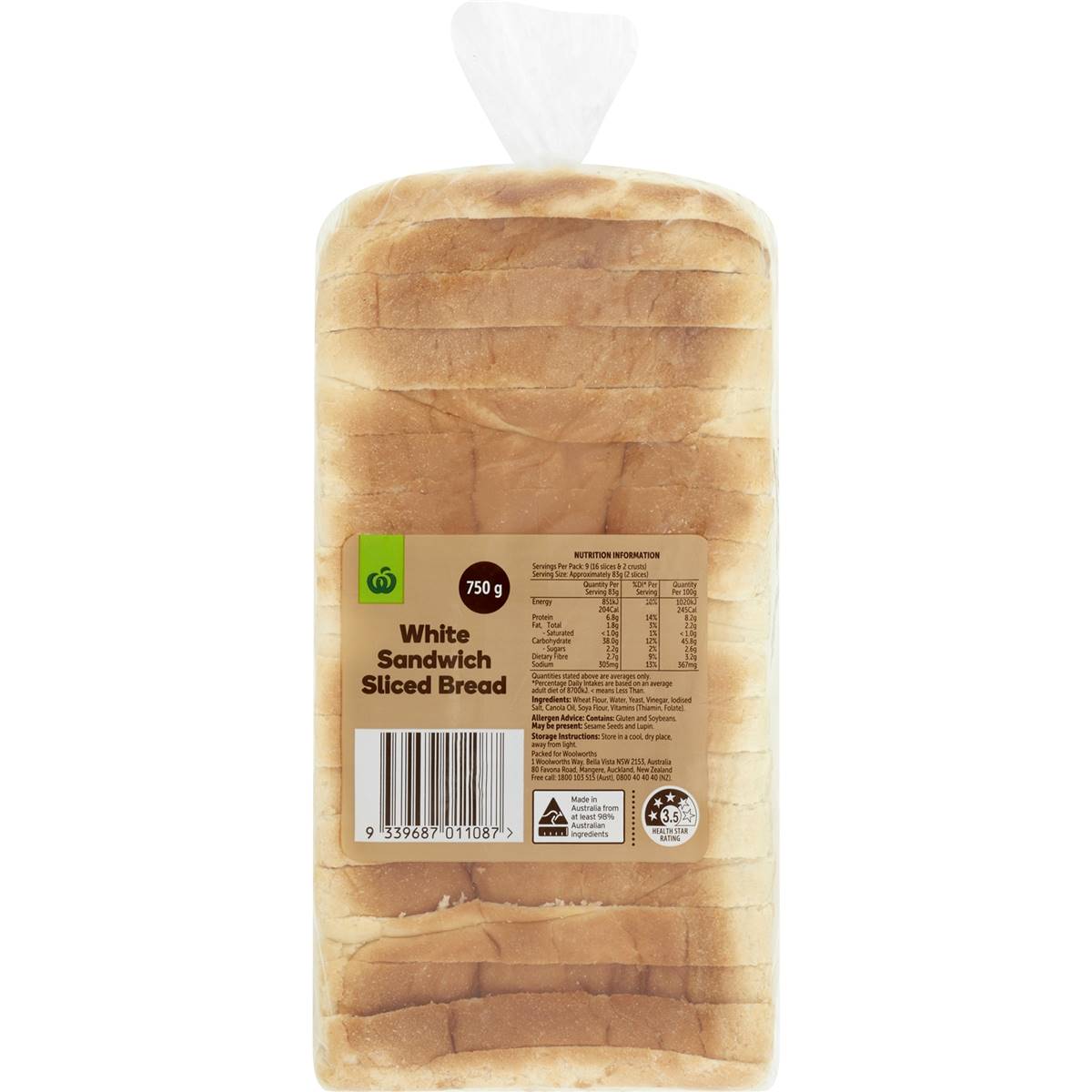Woolworths White Sandwich Sliced Bread