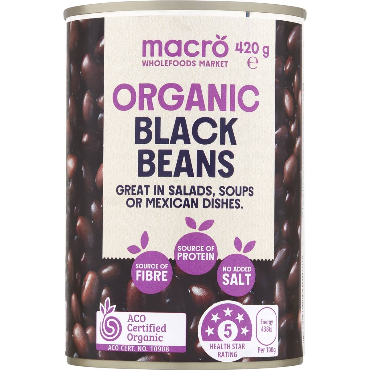 Macro Organic Black Bean No Added Salt 420g Woolworths