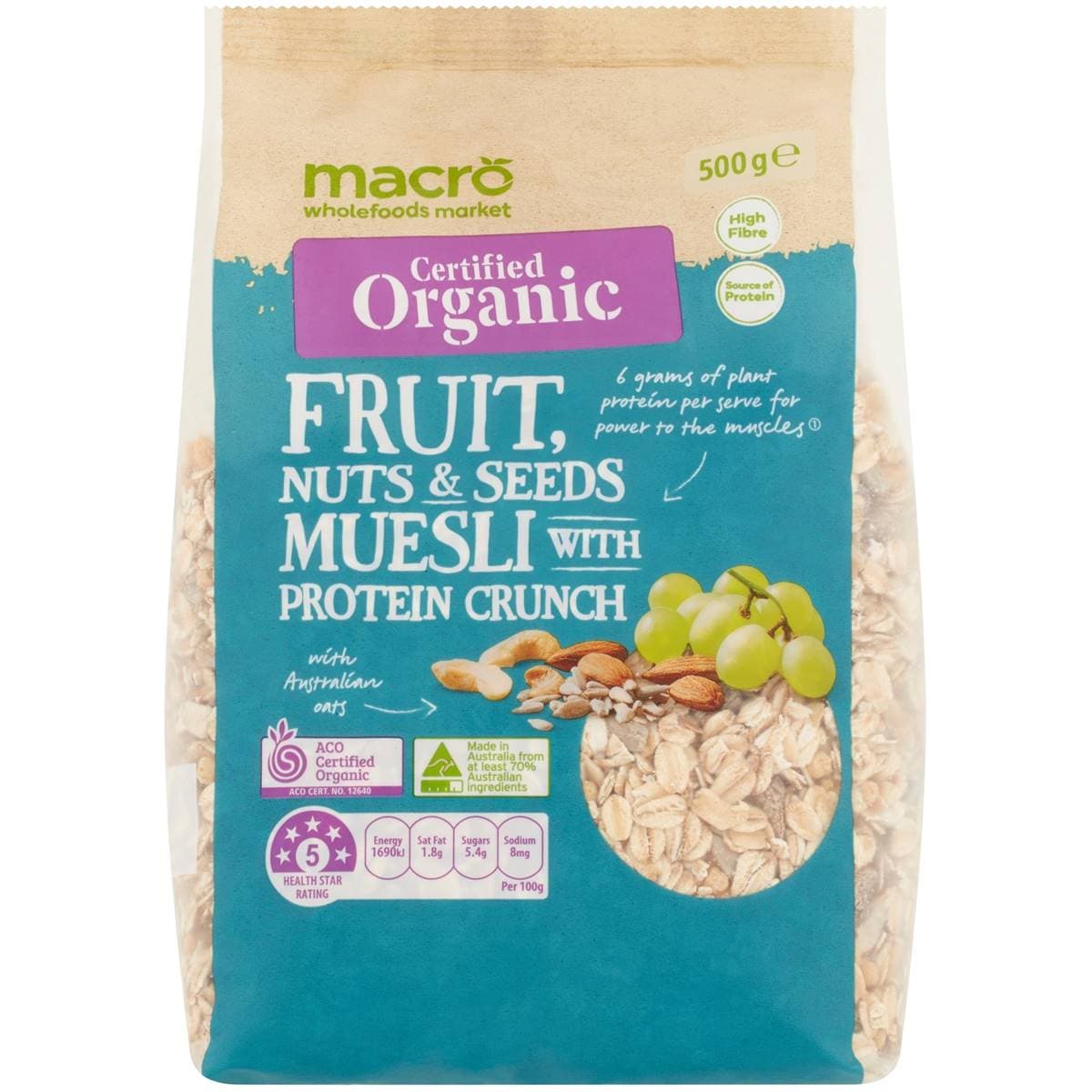 Macro Organic Protein Fruit Nut & Seed Muesli 500g Woolworths