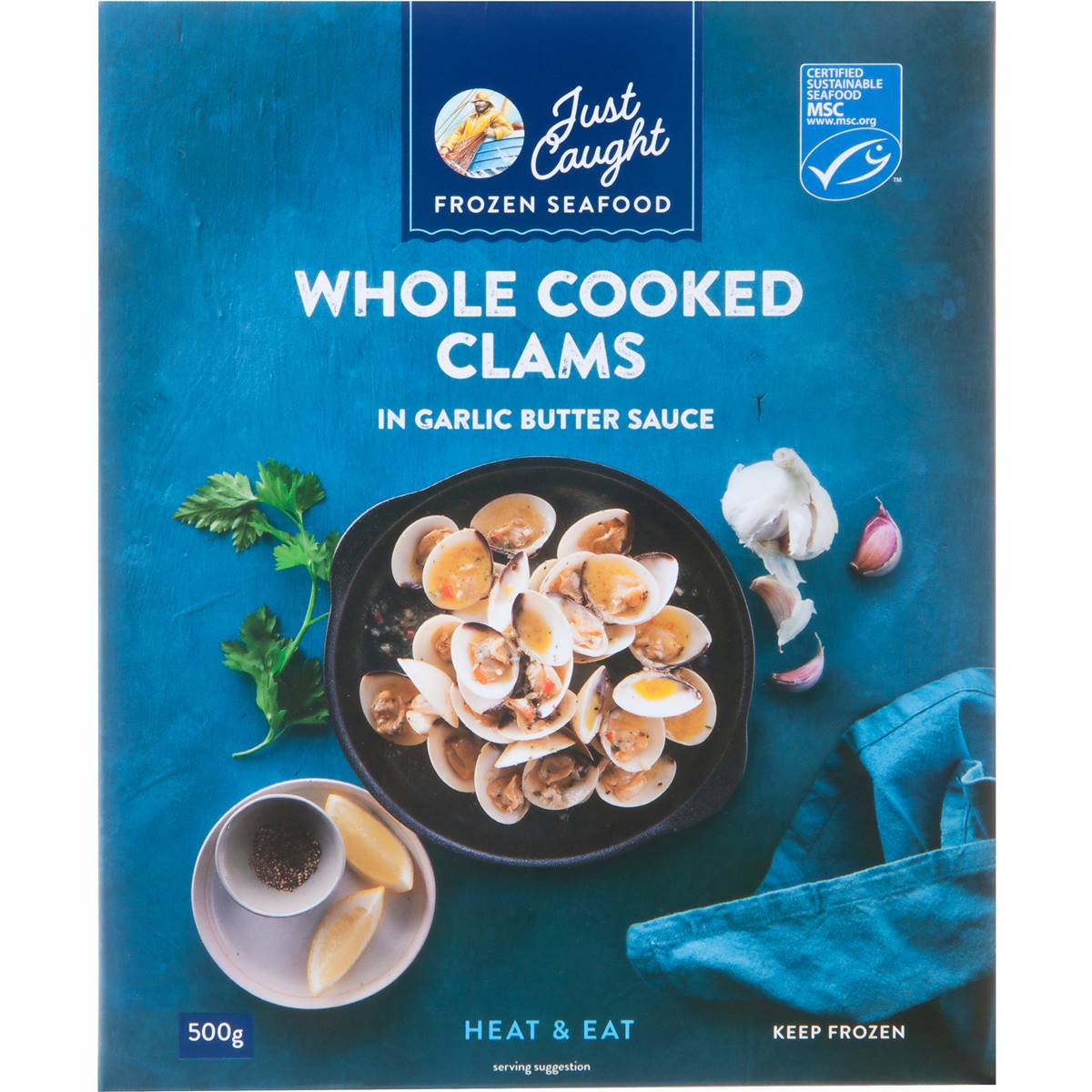 Just Caught Whole Cooked Clams In Garlic Butter Sauce 500g Woolworths
