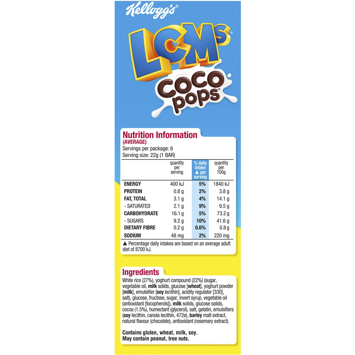 Kelloggs Lcms Coco Pops Cereal Snack Bars 6 Pack Woolworths 5269