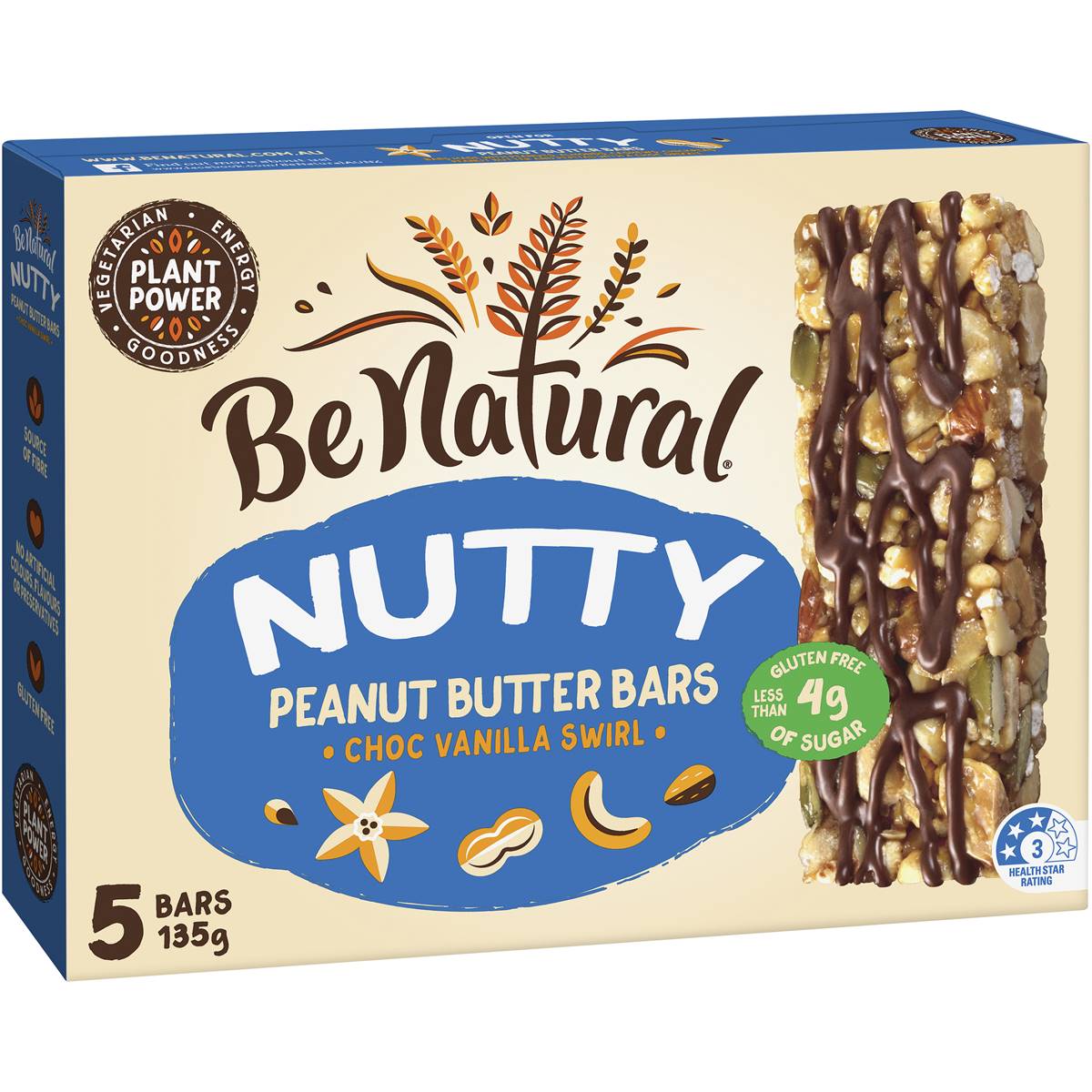 Be Natural Nut Butter Bars Choc Vanilla Swirl 135g 5pk Woolworths