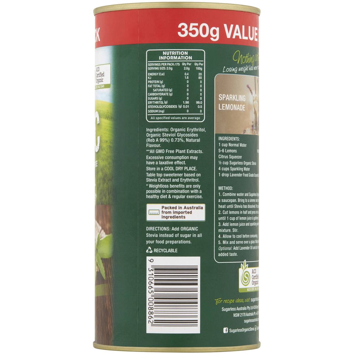 Sugarless Stevia Organic 350g Woolworths