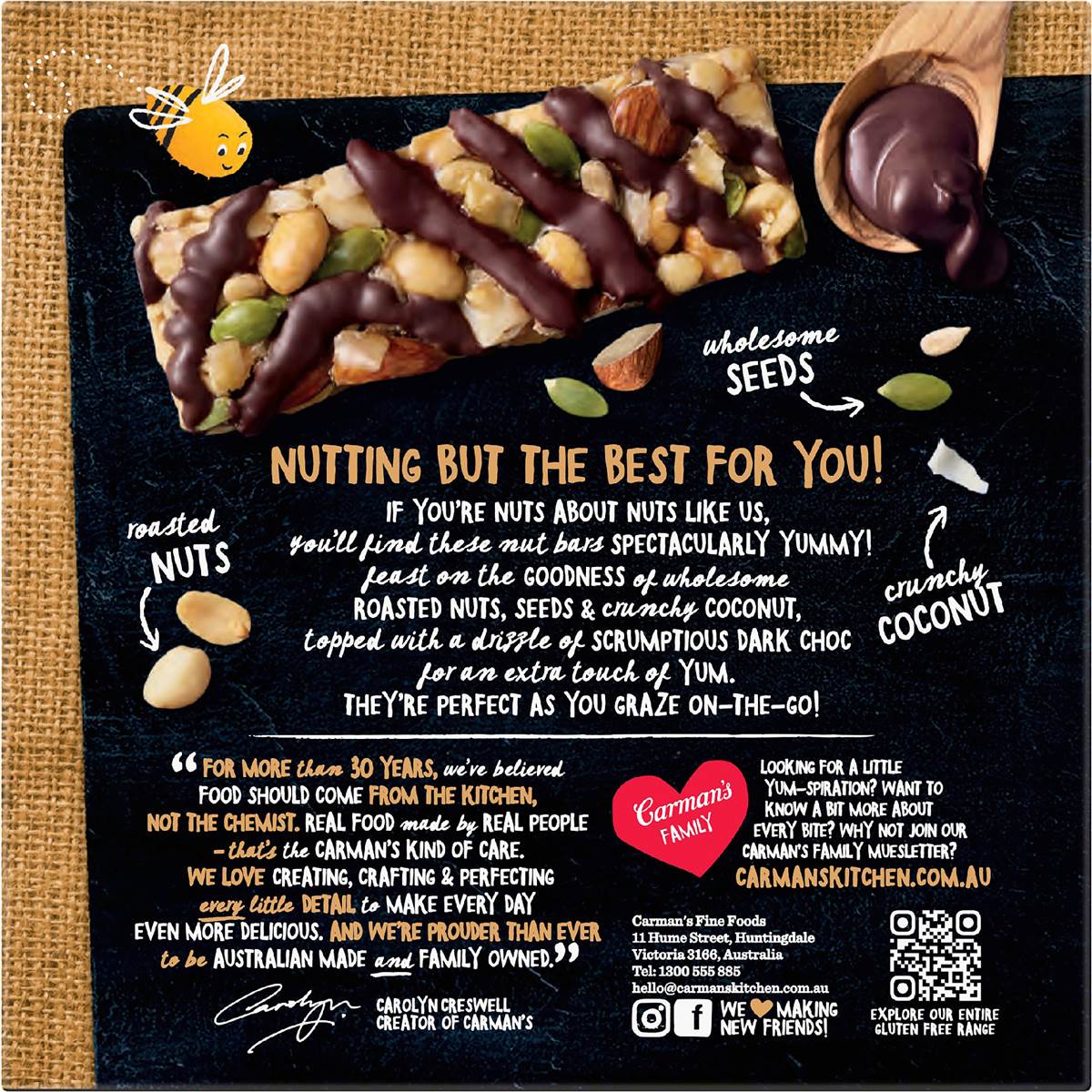 Carman's Nut Bars Dark Chocolate, Coconut & Macadamia 5 Pack Woolworths