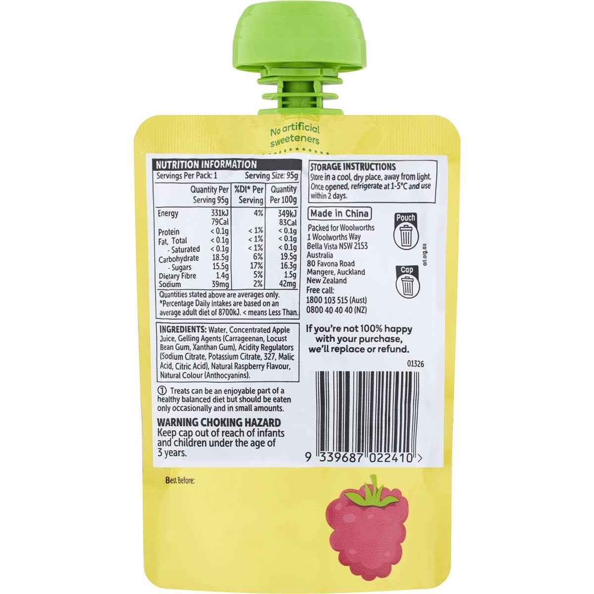 Woolworths Raspberry Flavoured Jelly In Pouch 95g Woolworths