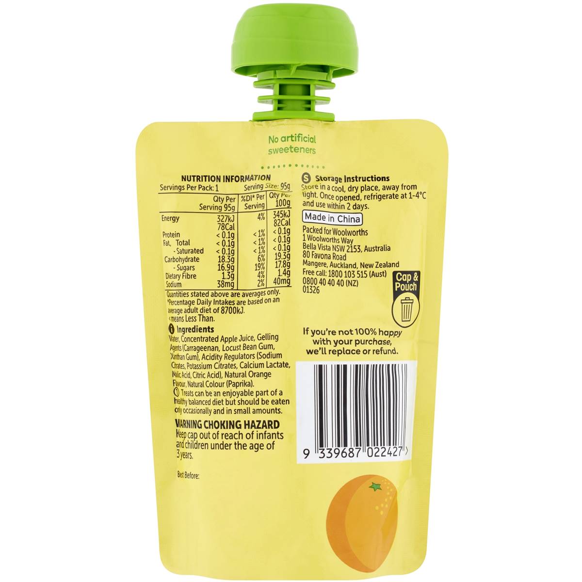 Woolworths Orange Flavoured Jelly In Pouch 95g Woolworths