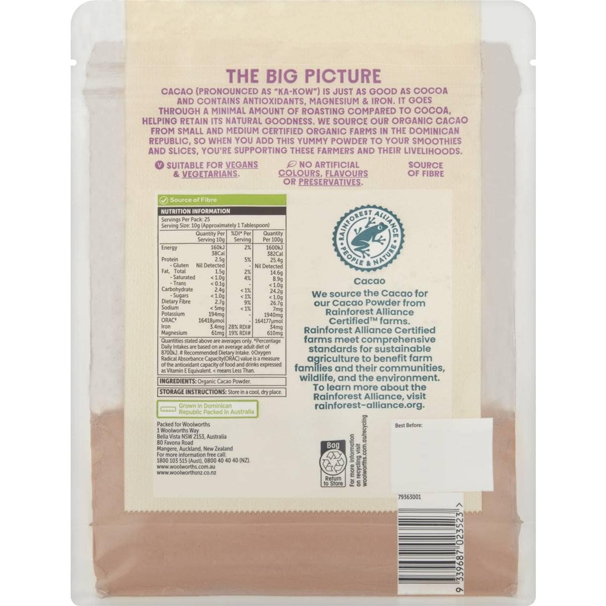Macro Organic Cacao Powder 250g Woolworths