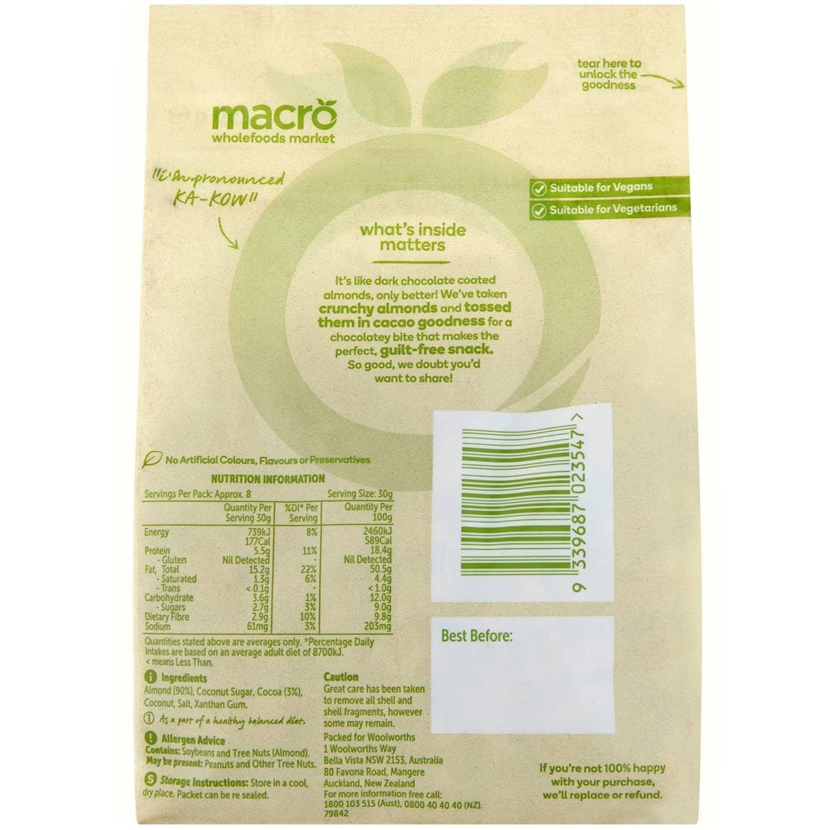 Macro Cacao Almonds Almonds 250g Woolworths