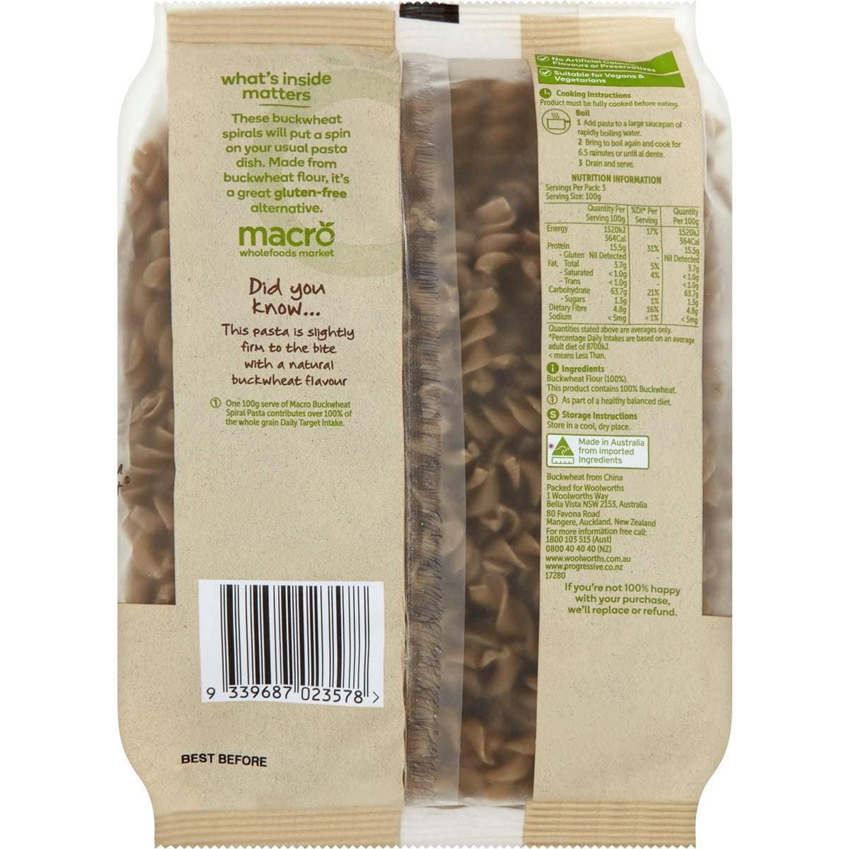 Macro Buckwheat Spiral Pasta 300g Woolworths