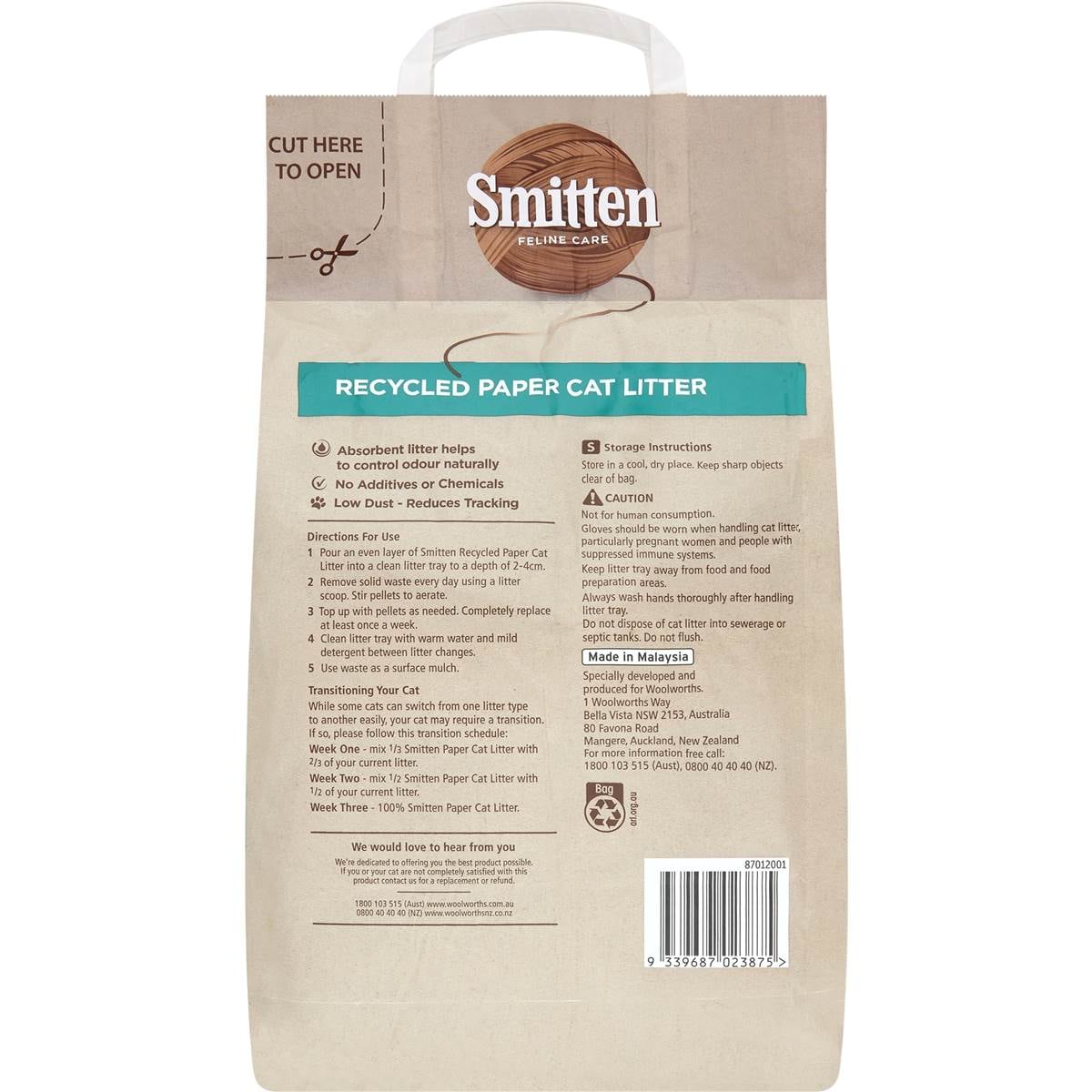 Smitten Recycled Paper Cat Litter 10l Woolworths