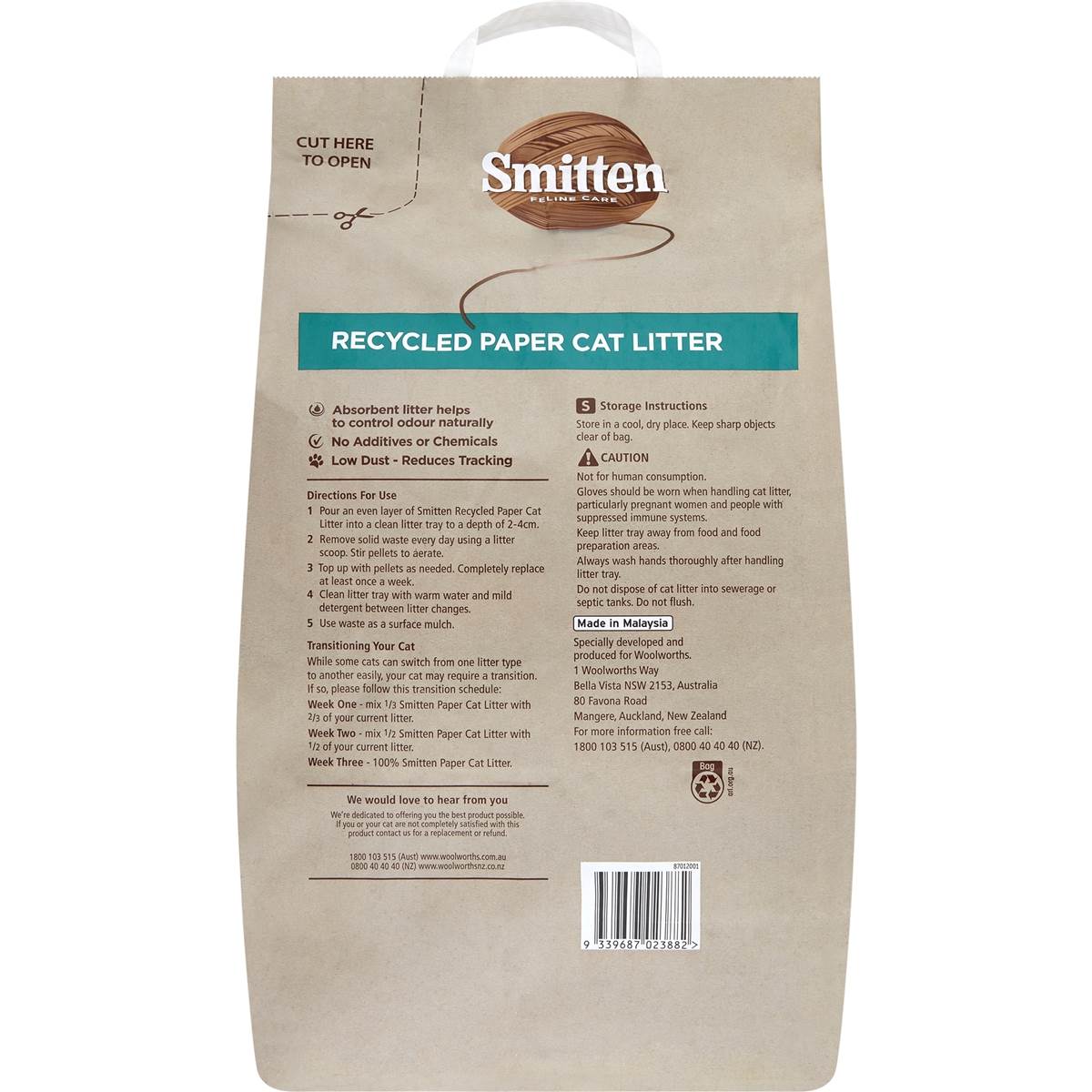 Smitten Recycled Paper Cat Litter 20l Woolworths