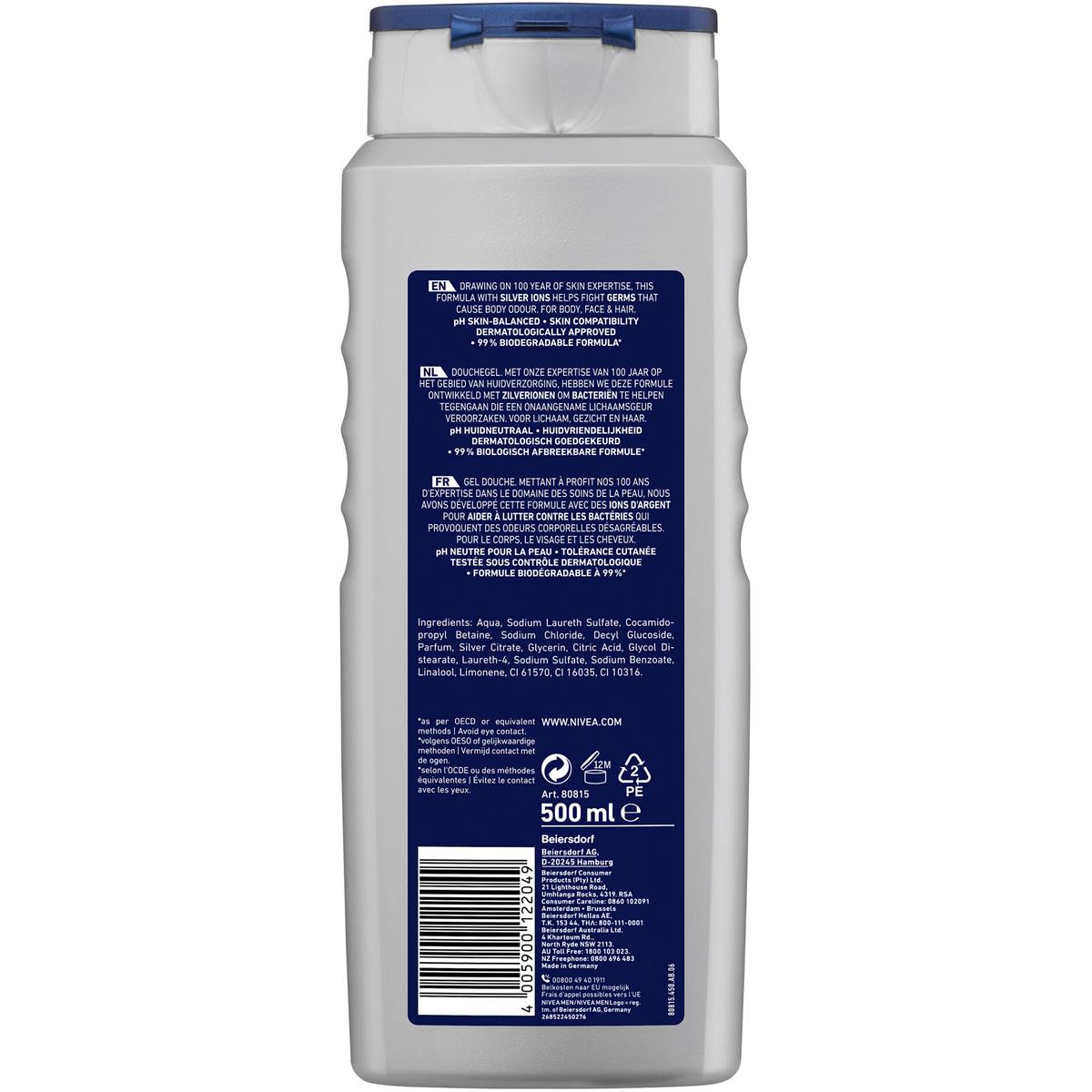 Nivea Men Silver 3 In 1 Shower Gel & Body Wash 500ml Woolworths
