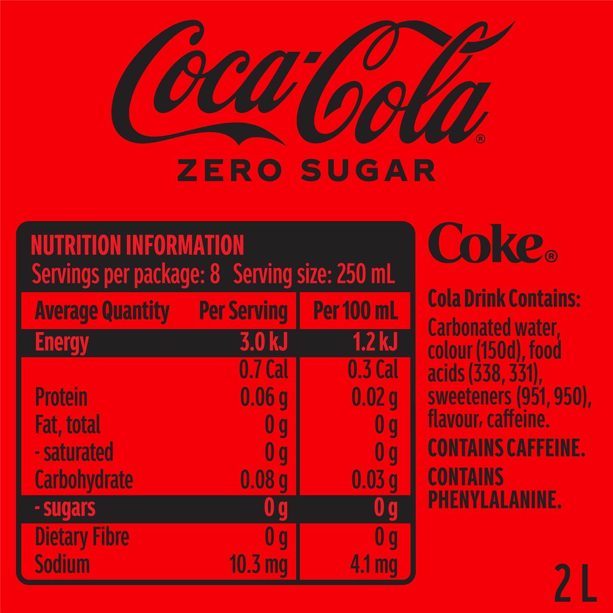 Coca Cola Zero Sugar Soft Drink Bottle 2l Woolworths