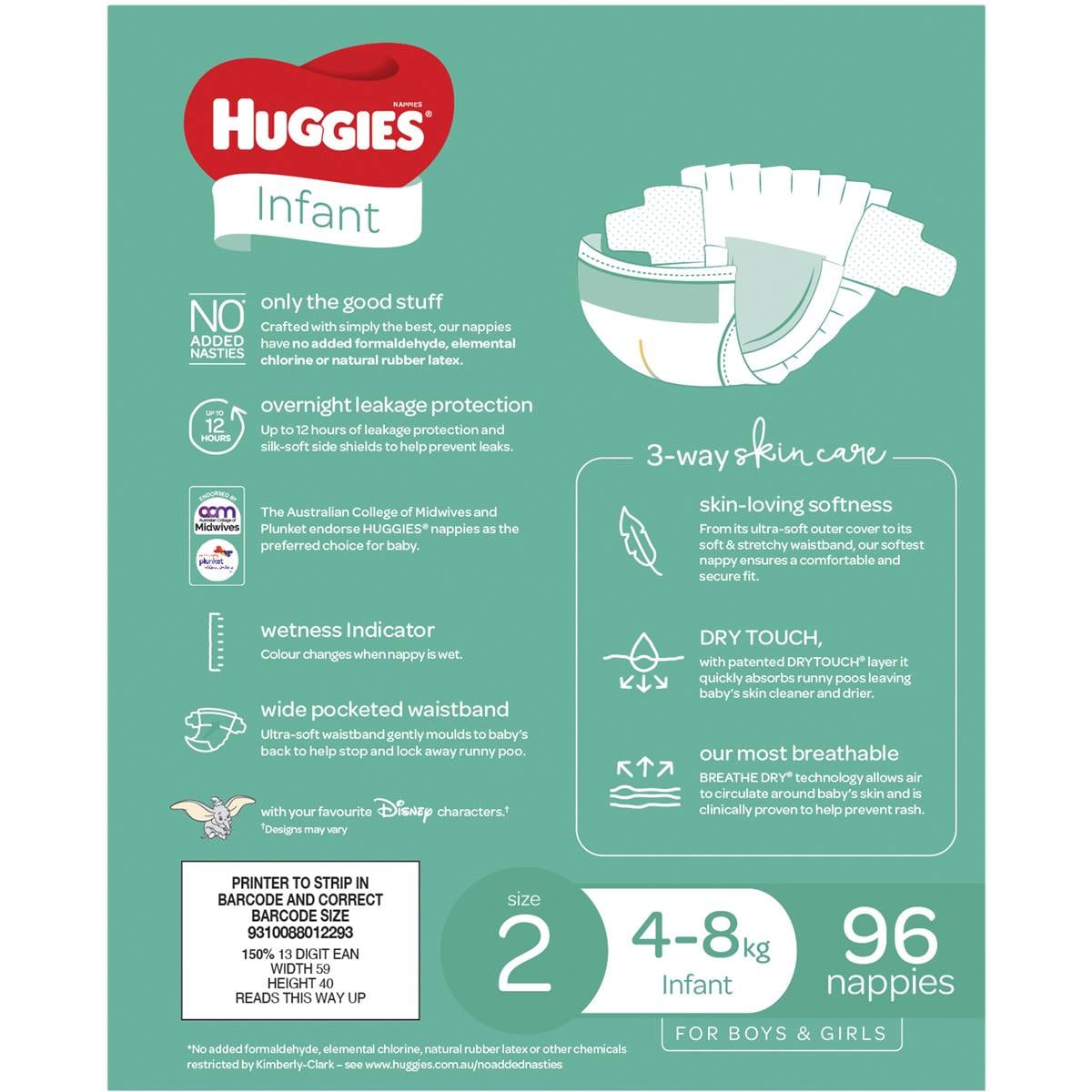 Huggies Infant Nappies Size 2 (48kg) 96 Pack Woolworths
