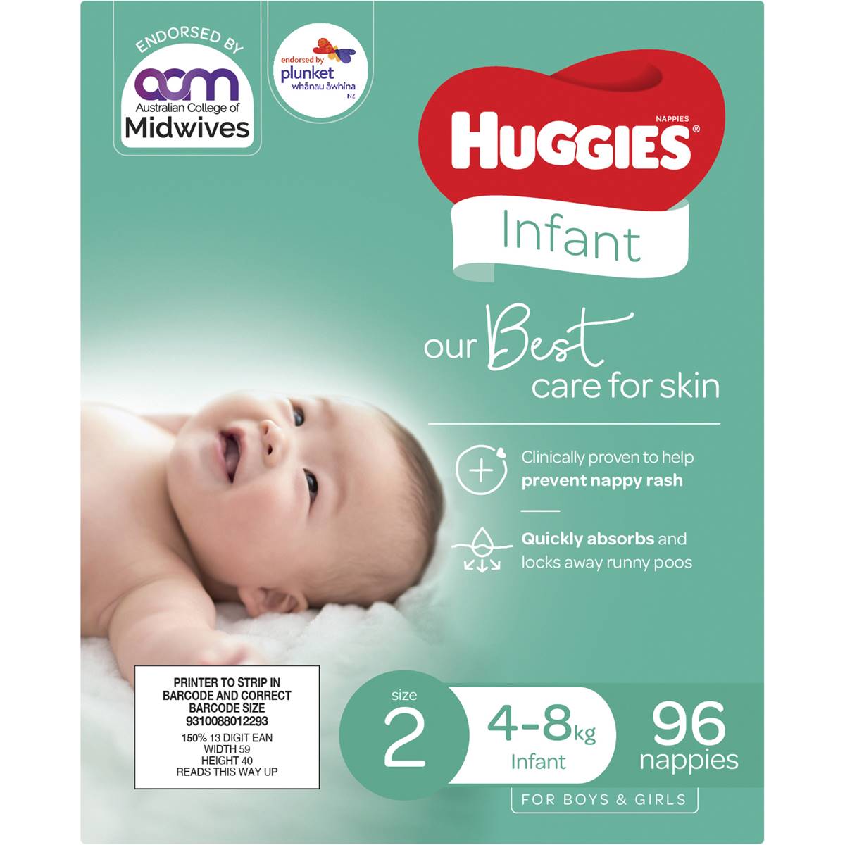 Huggies Infant Nappies Size 2 (48kg) 96 Pack Woolworths