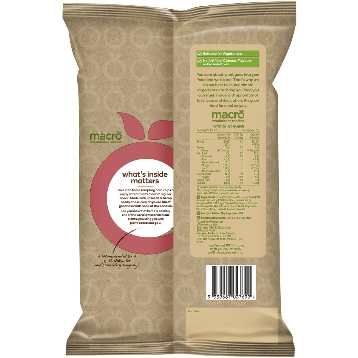 Macro Hemp Corn Chips Jalapeno 125g Woolworths