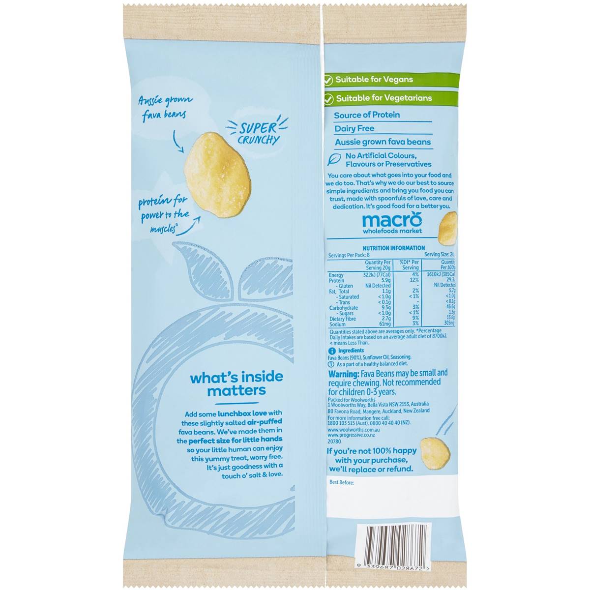 Macro Air Puffed Fava Beans Salt 160g | Woolworths
