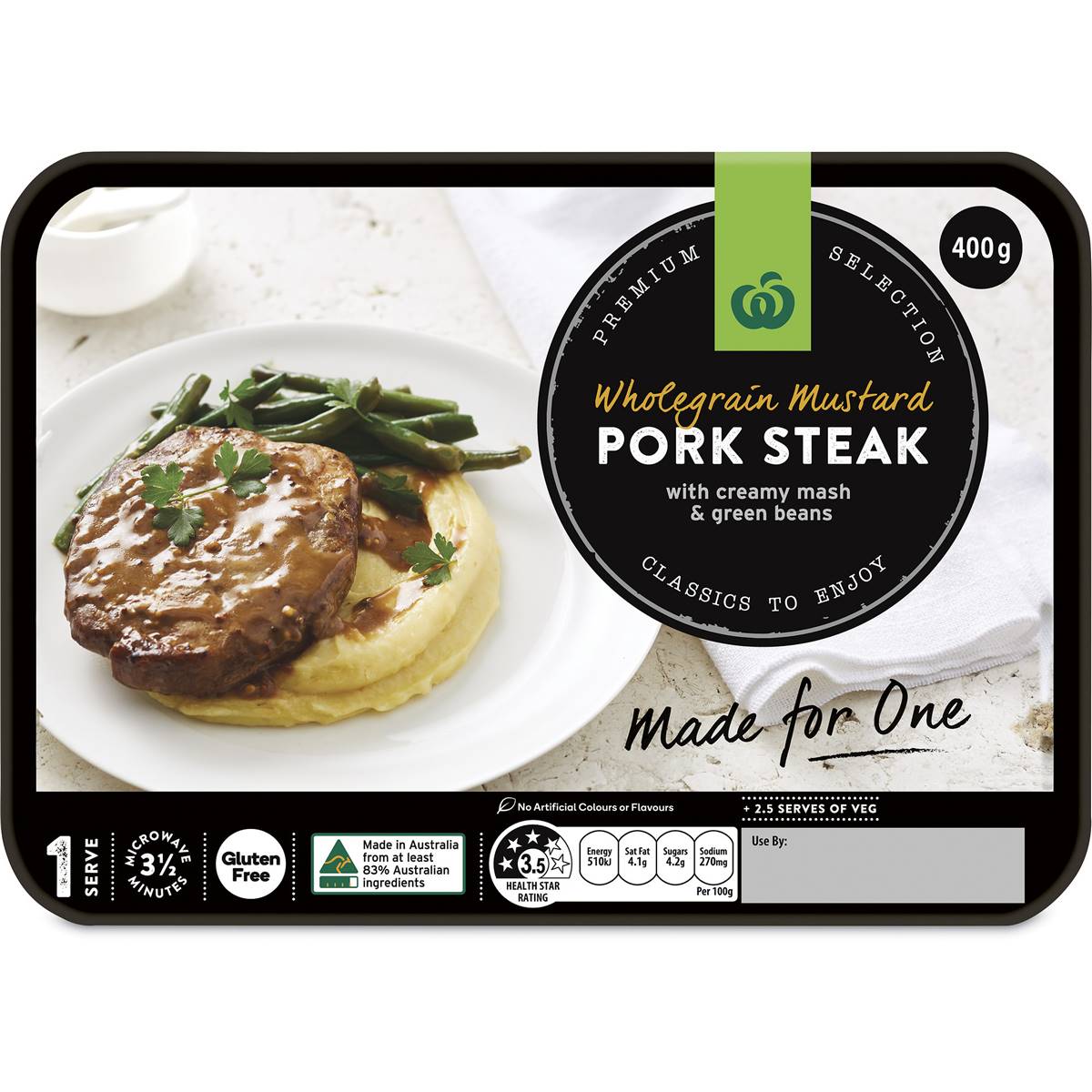 Woolworths Whole Grain Mustard Pork Steak Chilled Meal 400g Woolworths