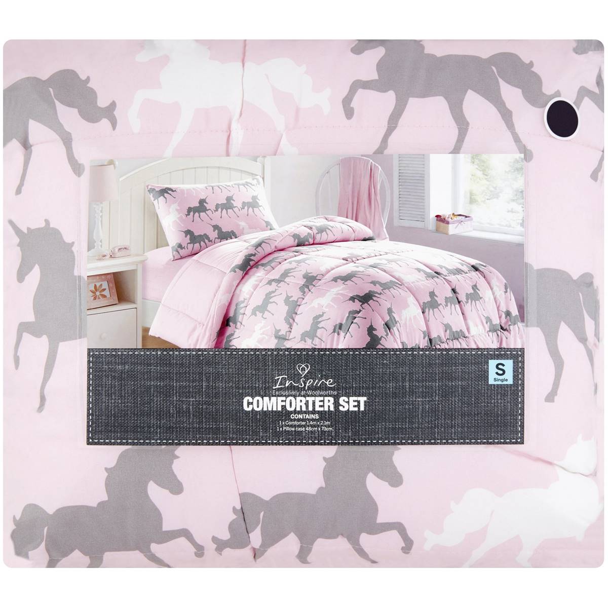 Inspire Comforter Set Single Bed Unicorn Each Woolworths