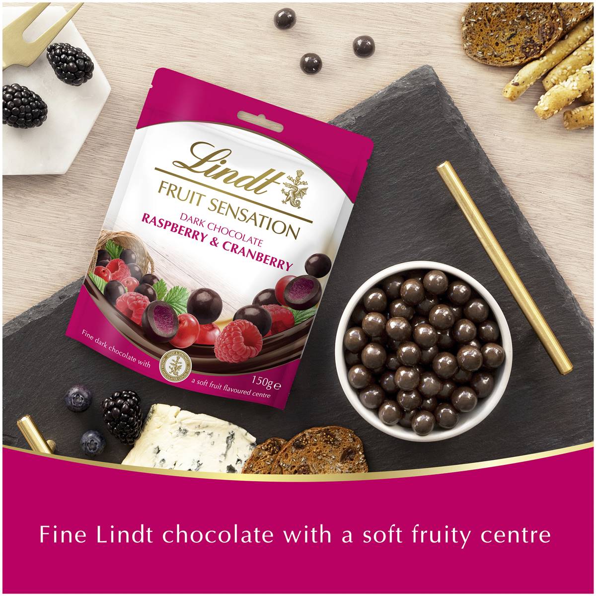 Lindt Fruit Sensation Dark Chocolate Raspberry & Cranberry Bag 150g ...