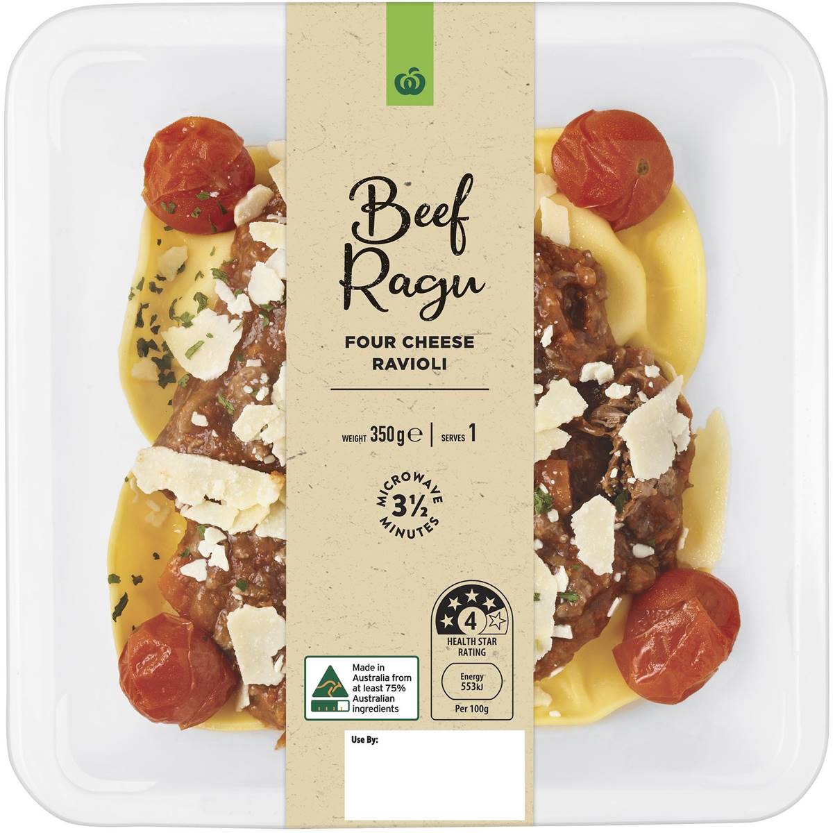 Woolworths Slow Cooked Beef Ragu With Four Cheese Ravioli 350g Woolworths