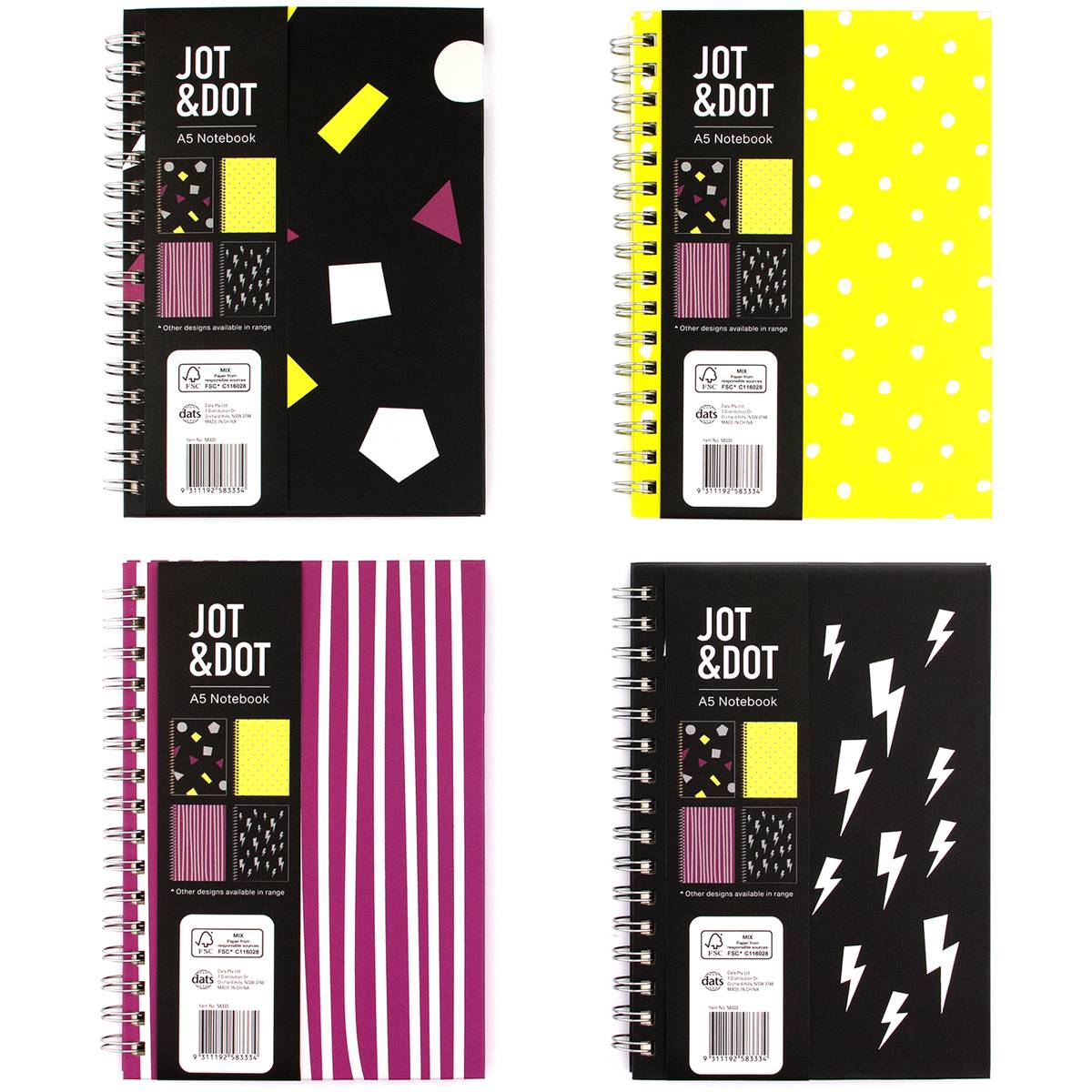 Jot & Dot A5 Spiral Fashion Notebook 160 Pages Each Woolworths