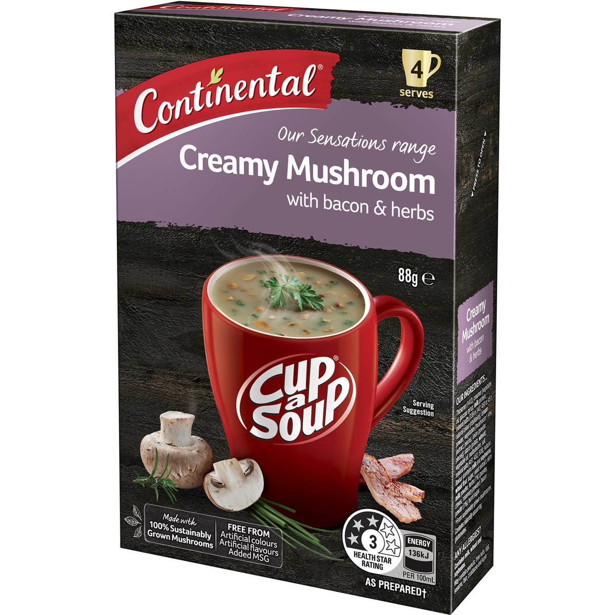 Continental Cupasoup Sensations Mushroom Bacon Herbs 88g Woolworths