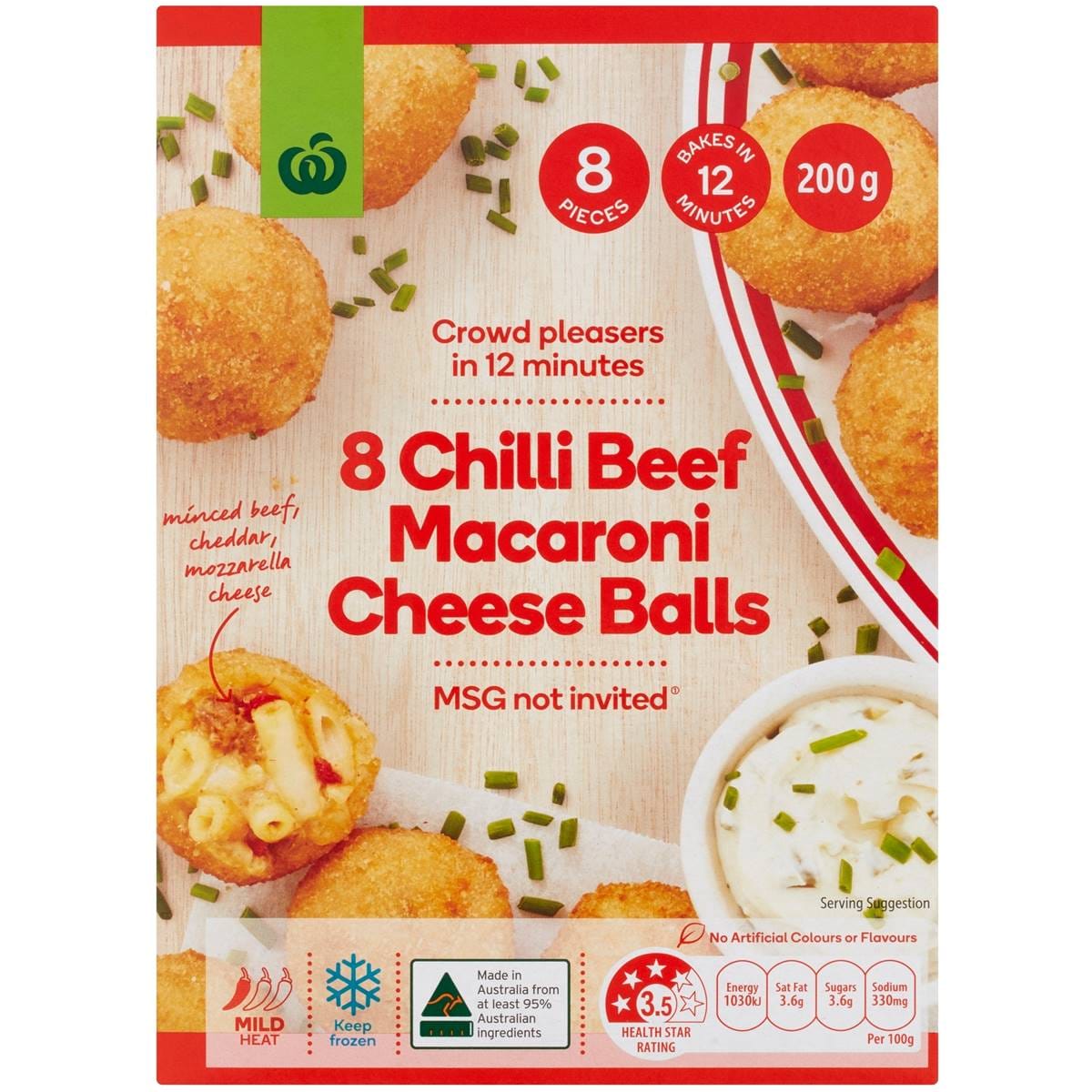 Woolworths Chilli Beef Macaroni Cheese Balls 200g Woolworths