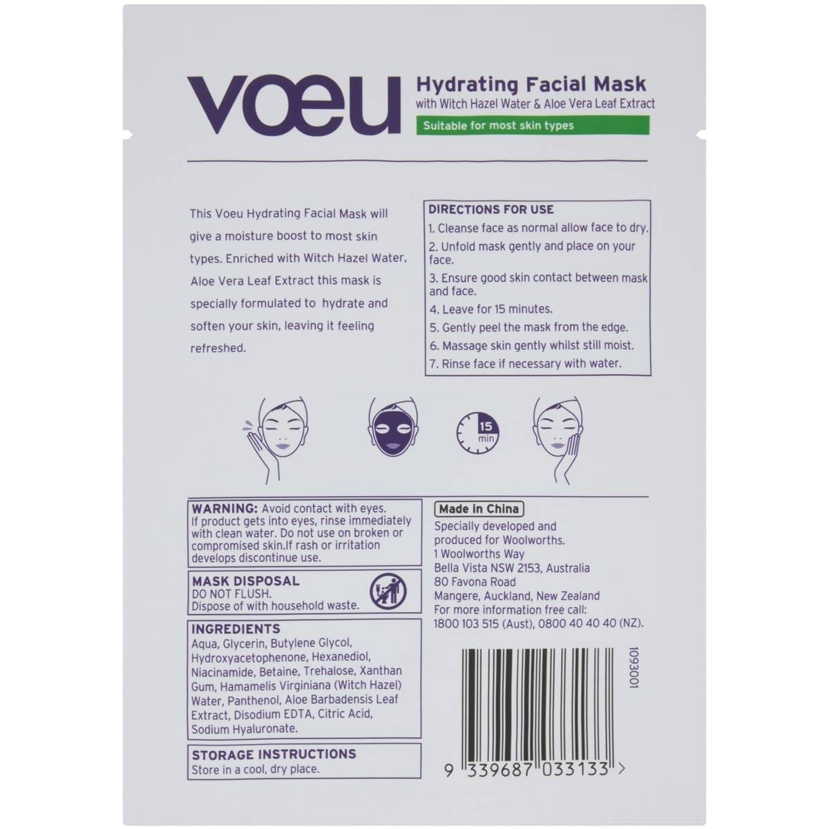 Voeu Hydrating Facial Mask Sheet Each Woolworths