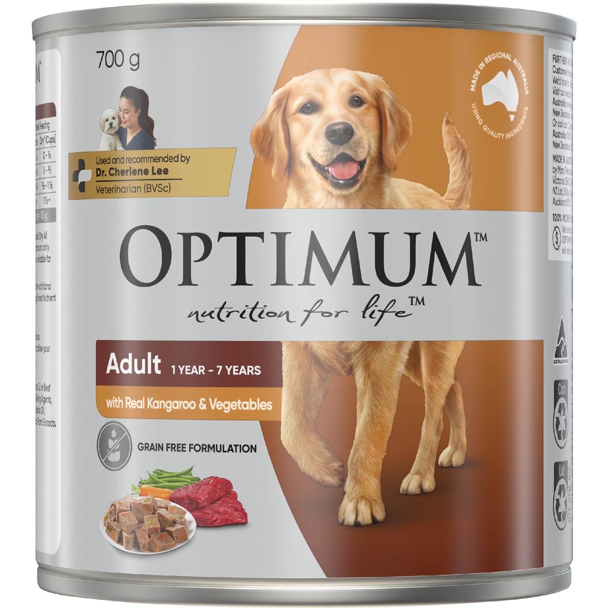 Optimum Grain Free Kangaroo & Vegetables Wet Dog Food Can 700g Woolworths