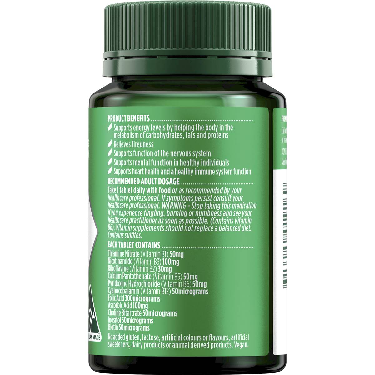 Nature's Own Super Vitamin B Complex With Biotin B3 B6 + B12 75 Pack ...