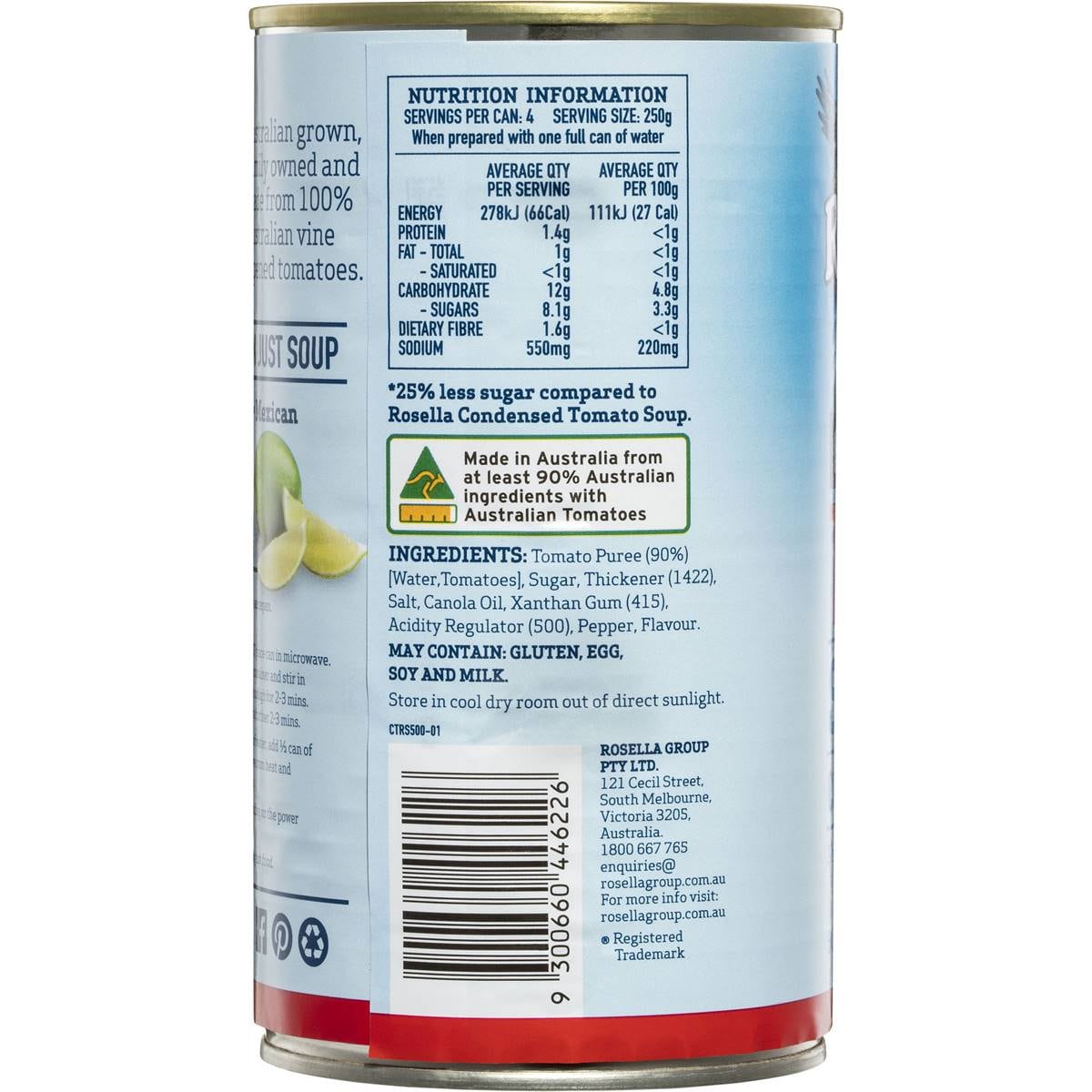 Rosella Tomato Reduced Sugar Condensed Soup 500mg Woolworths
